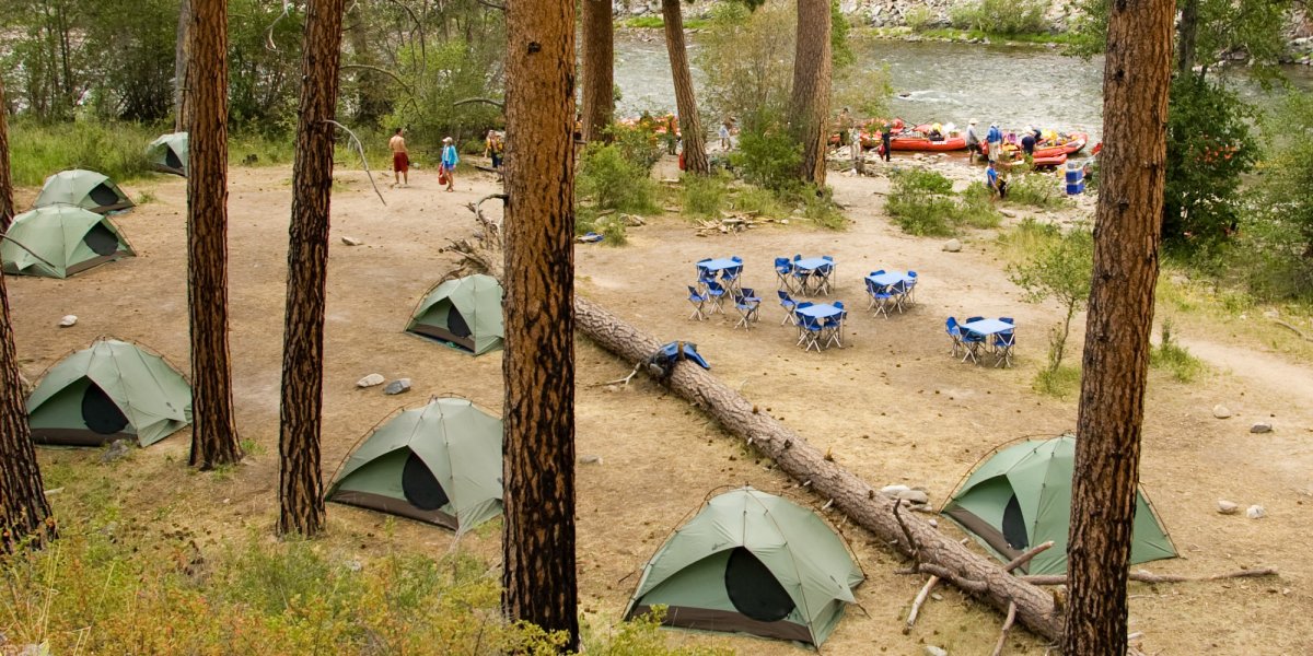 ROW Adventures' riverside camp on the Middle Fork of the Salmon River