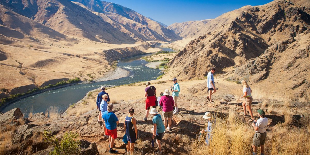 Hikers approaching the viewpoint overlooking the Snake River.