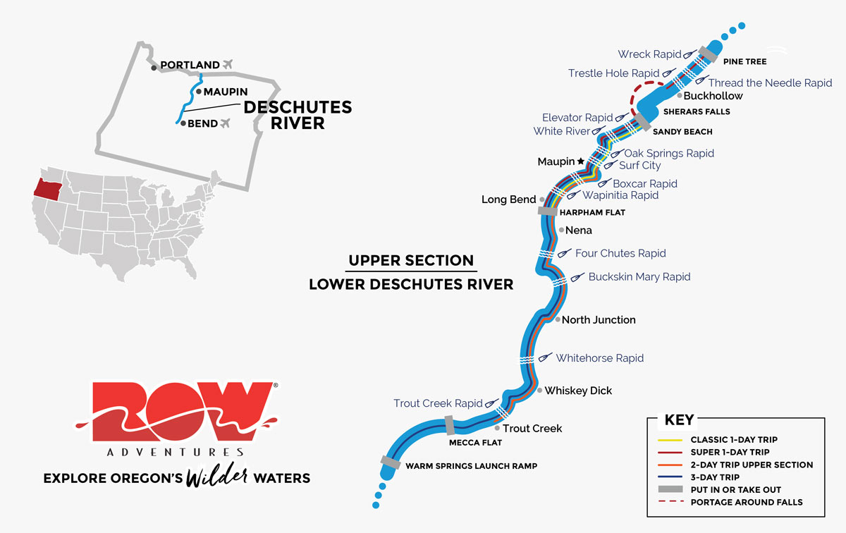 Deschutes River Float Map Deschutes River Rafting | Row Adventures